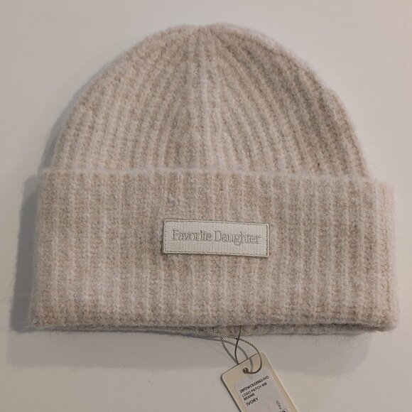 Favorite Daughter Accessories - Favorite Daughter Ivory Logo Patch Rib Beanie